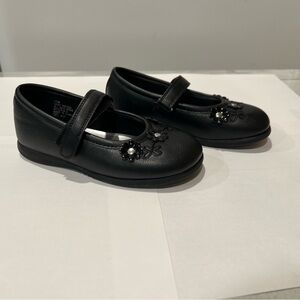 Black Kids Dress Shoes with Floral Design